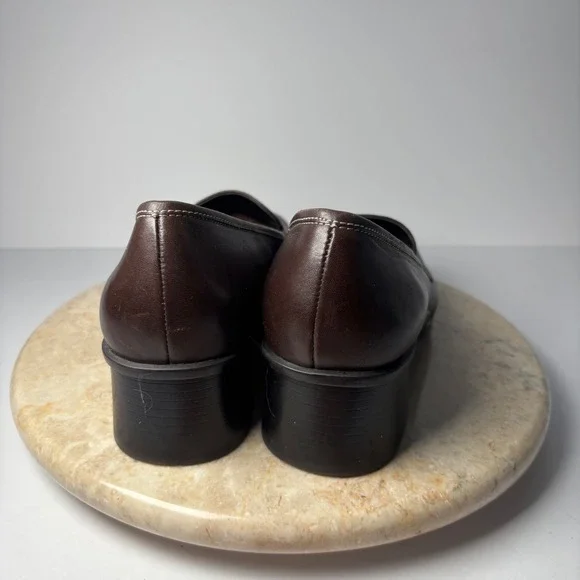 Aerology by Aerosoles Alexis Brown Leather Square Toe Block Heel Loafers 9M - Picture 3 of 10